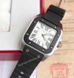 New Cartier Santos 100th Anniversary Quartz Lover Watch - SS Black Rubber Band